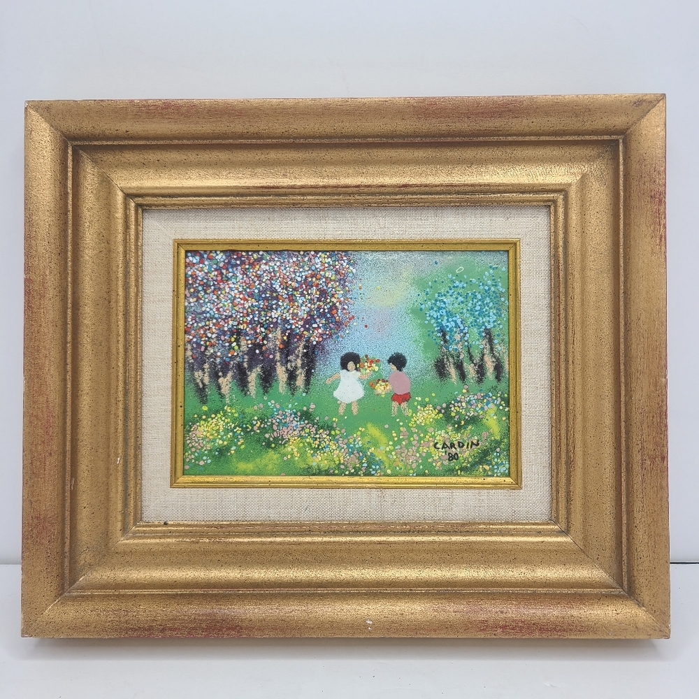 Vintage Louis‎ Cardin Original Framed Enamel On Copper Signed Painting Art 80s